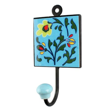 Green Leaf Ceramic Floral Tiles Hook